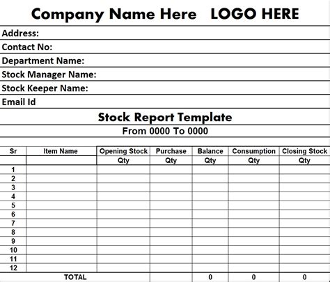 stock take report excel template